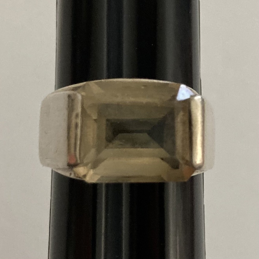 Vintage Sterling Silver Clear Yellow Tone Stone Ring Size 8.25 925 10g